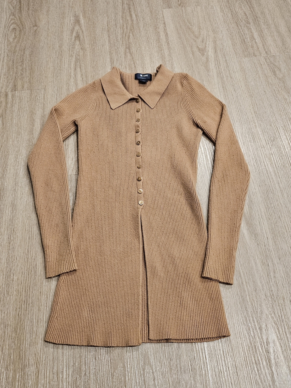 Maeve Anthropologie Ribbed Knit Collared Longline Cardigan Sweater Camel Tan XS